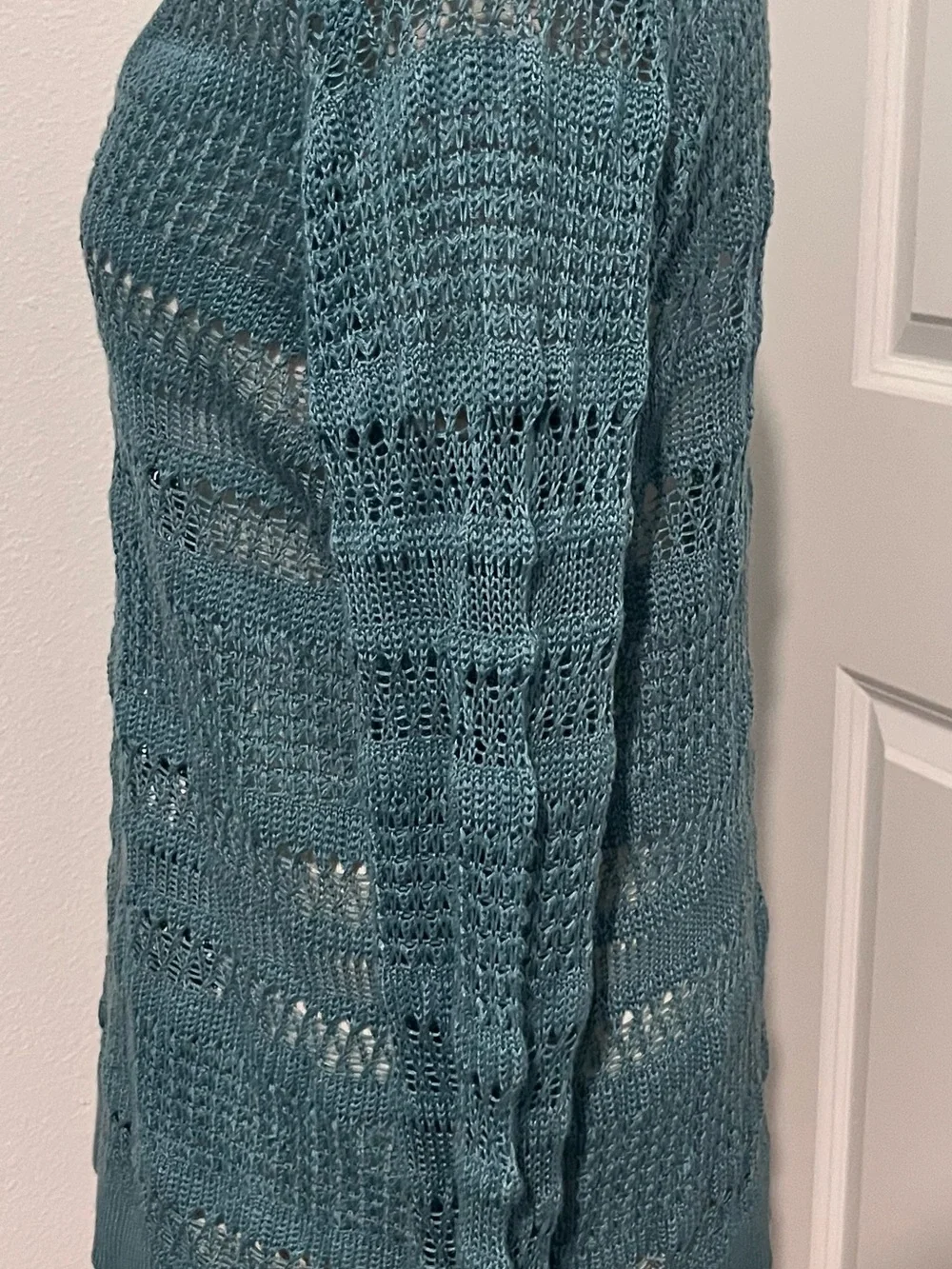 Soho Teal Open-Weave V-Neck Sweater